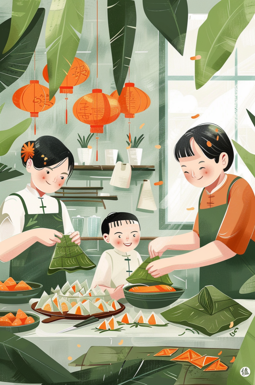 AI數(shù)字藝術端午節(jié)包粽子人物插畫素材