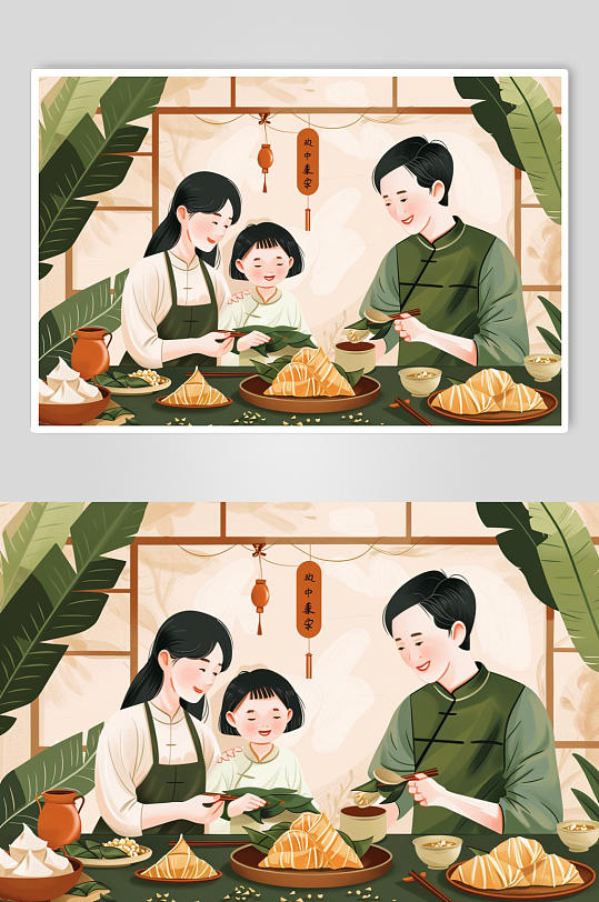 AI數(shù)字藝術(shù)端午節(jié)包粽子人物插畫