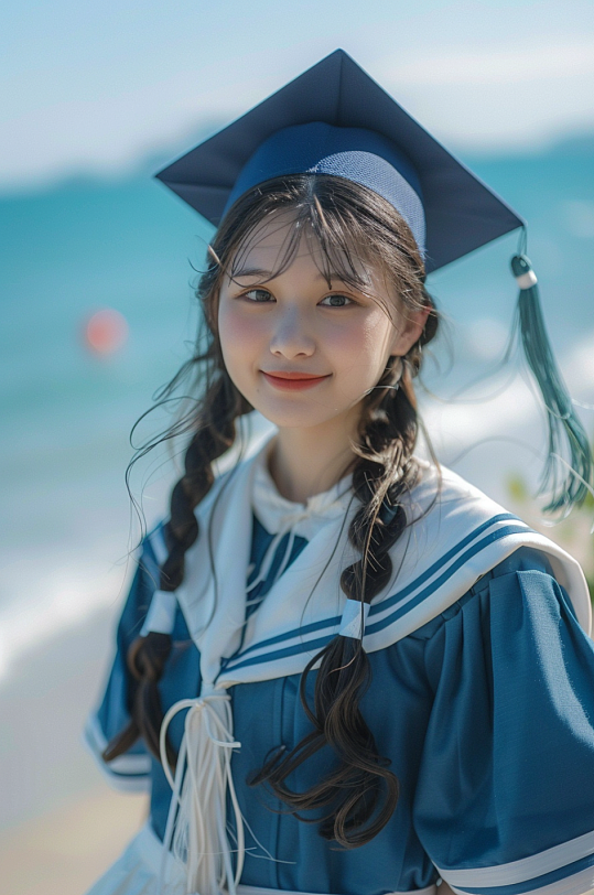 数字艺术毕业季海边毕业旅行人物摄影图-众图网