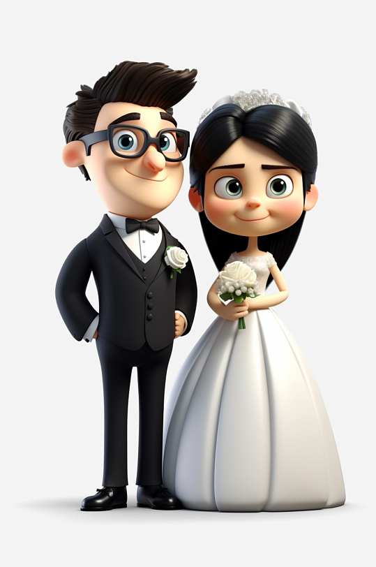 AI数字艺术清晰Q版盲盒风人物婚礼插画-众图网