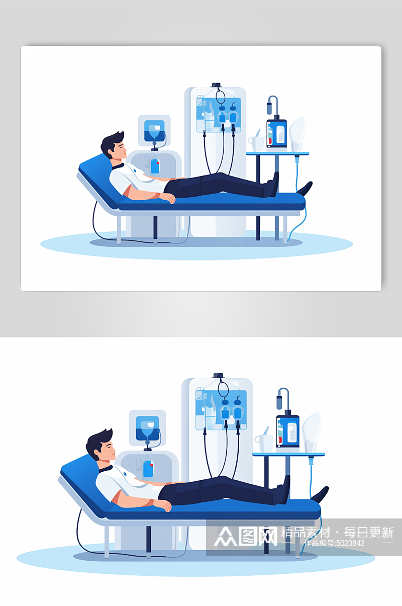 AI数字艺术扁平化医院人物体检场景插画素材