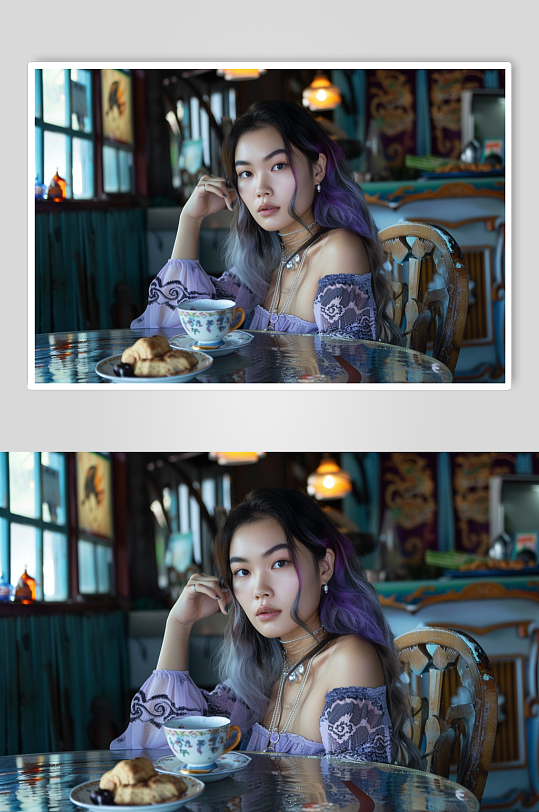 AI数字艺术下午茶喝饮料肖像人物摄影图