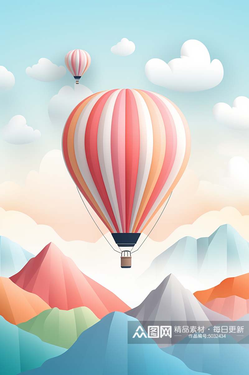 AI数字艺术卡通热气球风景插画背景图素材