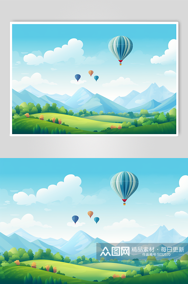 AI数字艺术卡通热气球风景插画背景图素材