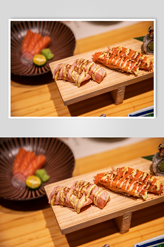 炙烤蟹柳寿司日料日本料理美食摄影图片