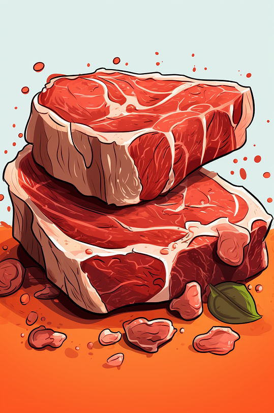 AI数字艺术新鲜肉类生鲜元素插画