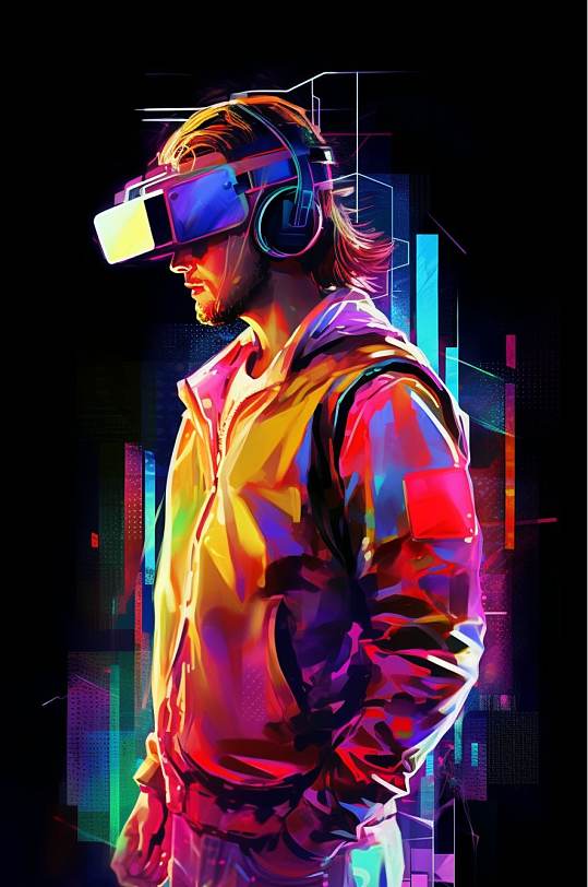 AI数字艺术炫酷赛博朋克VR眼镜人物图片