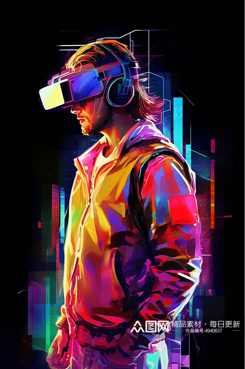 AI数字艺术炫酷赛博朋克VR眼镜人物图片素材