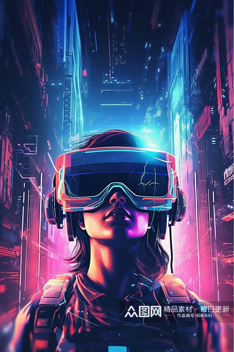 AI数字艺术炫酷赛博朋克VR眼镜人物图片素材