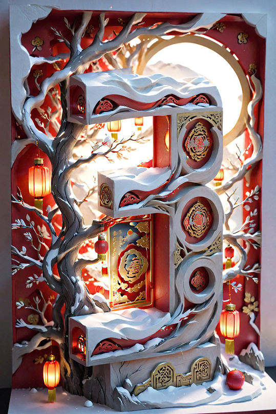 AI數(shù)字藝術(shù)國(guó)風(fēng)數(shù)字3倒計(jì)時(shí)模型