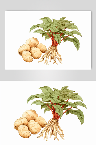 AI数字艺术三七中草药药材插画