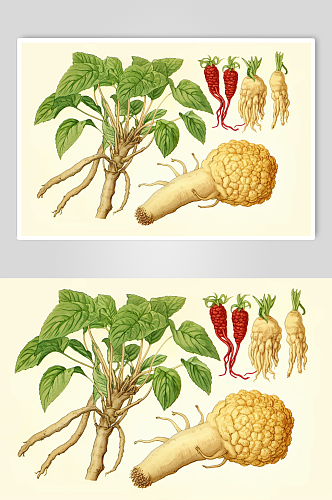 AI数字艺术三七中草药药材插画