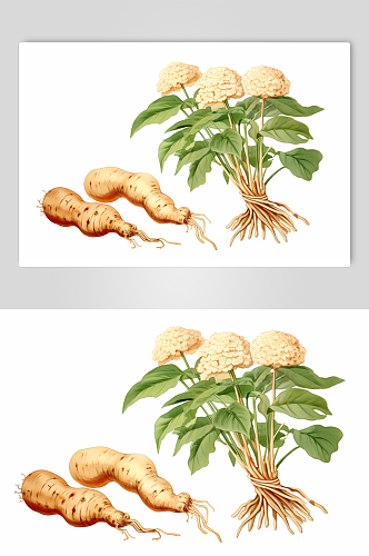 AI数字艺术三七中草药药材插画