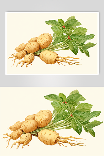 AI数字艺术三七中草药药材插画