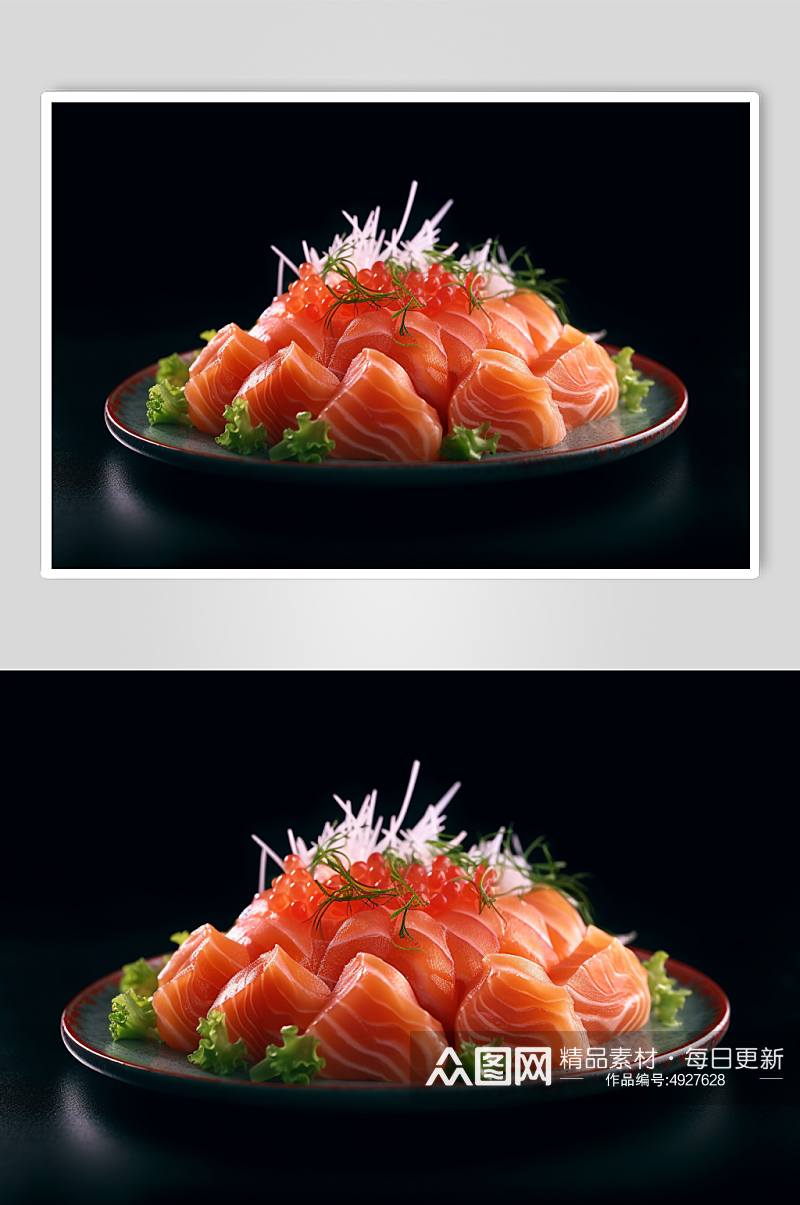 AI数字艺术日本三文鱼刺身寿司美食摄影图素材