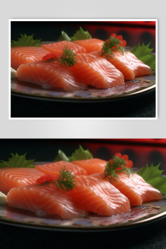 AI数字艺术日本三文鱼刺身寿司美食摄影图