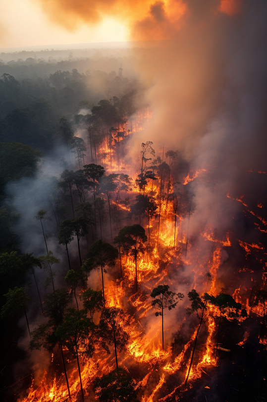 AI数字艺术自然灾害森林火灾摄影图片