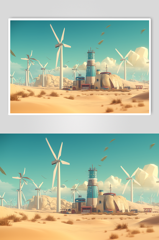 AI数字艺术高清沙漠风力发电机摄影图片