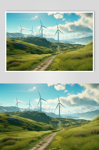 AI数字艺术创意山顶风力发电机摄影图片