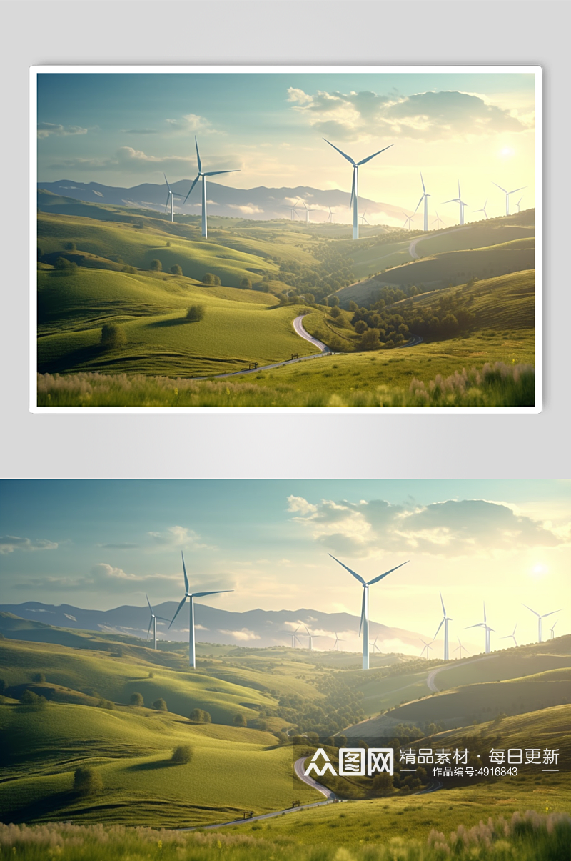 AI数字艺术卡通山顶风力发电机摄影图片素材