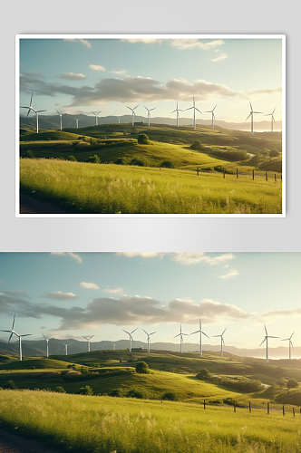 AI数字艺术卡通山顶风力发电机摄影图片