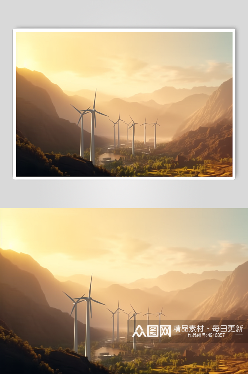 AI数字艺术手绘山顶风力发电机摄影图片素材