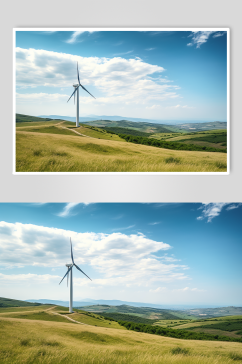 AI数字艺术山顶风力发电机摄影图