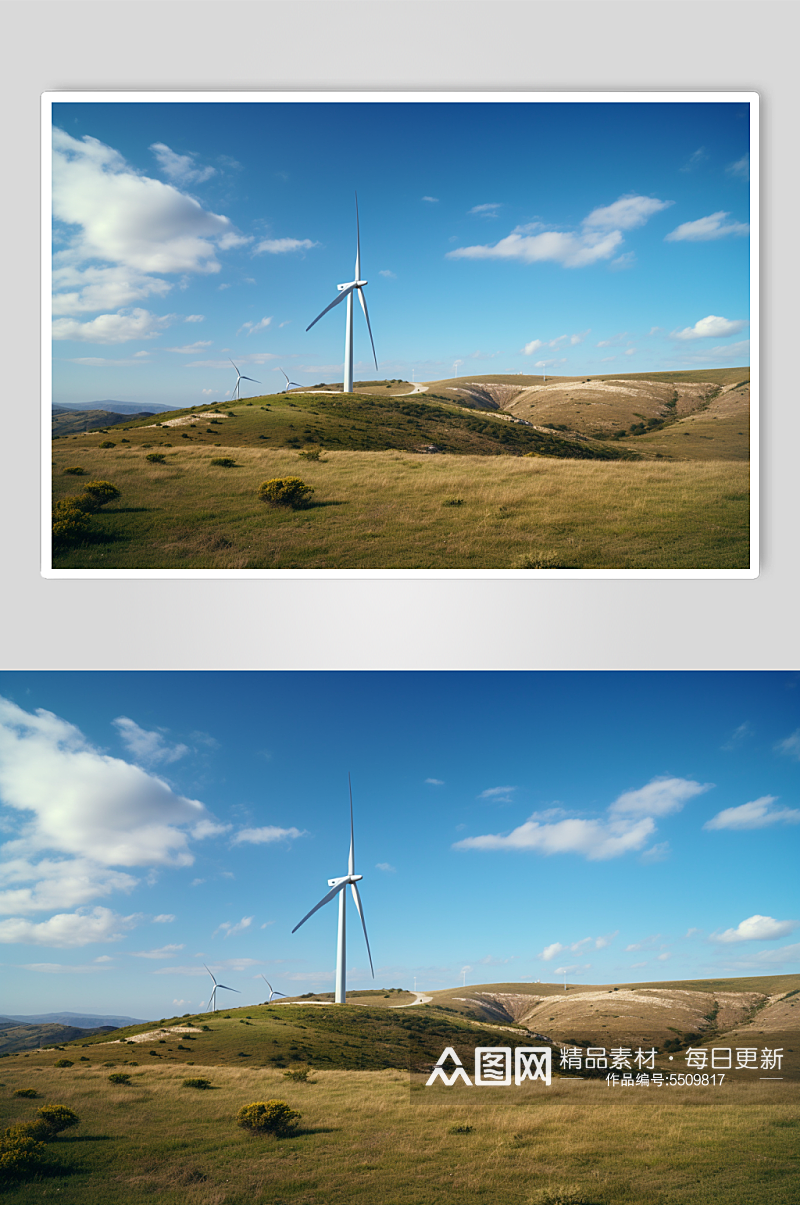 AI数字艺术山顶风力发电机摄影图素材