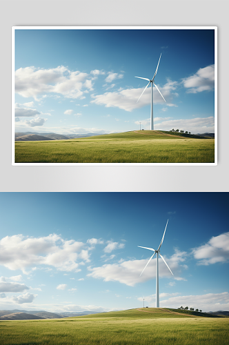 AI数字艺术山顶风力发电机摄影图