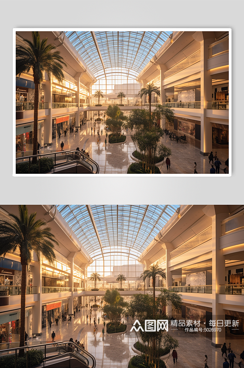 AI数字艺术城市购物中心室内设计摄影图素材
