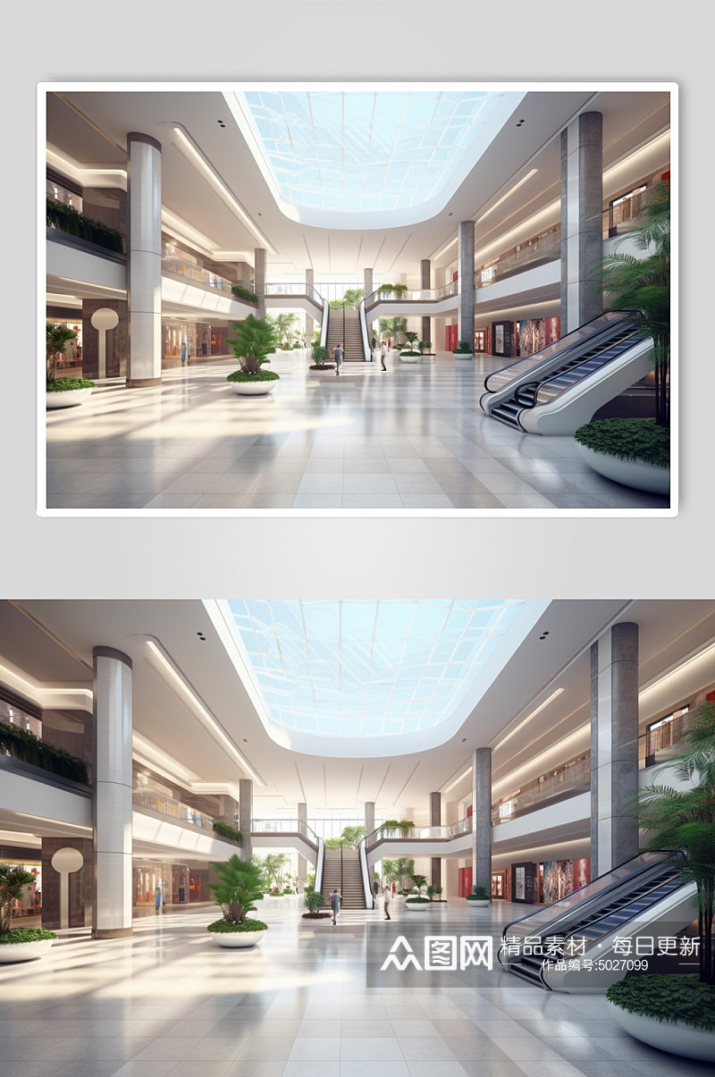 AI数字艺术城市购物中心室内设计摄影图素材