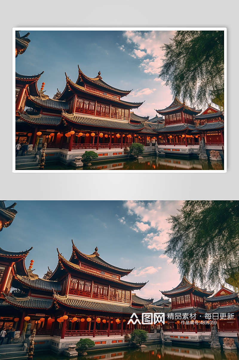 AI数字艺术高清城隍庙上海景点摄影图片素材