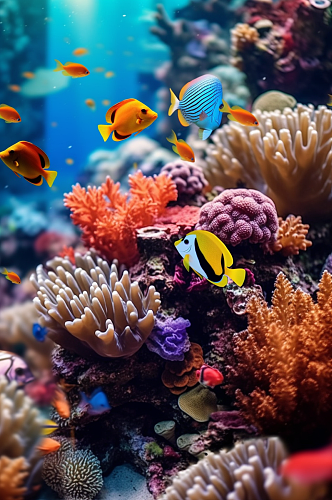 AI数字艺术高清水下珊瑚群摄影图片