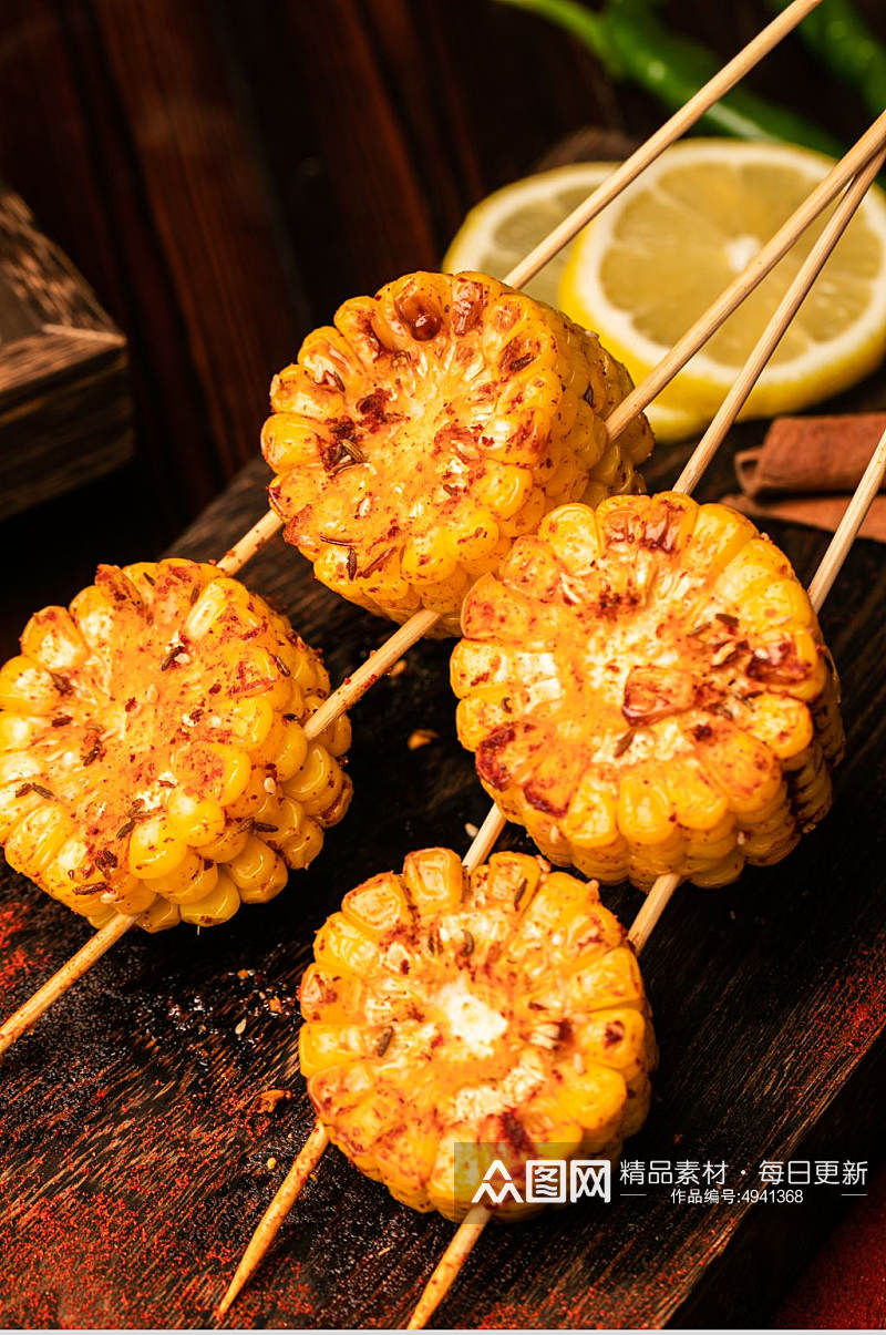 烤玉米烧烤小吃夜宵美食摄影图片素材