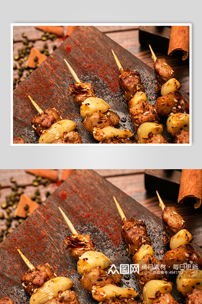 烤蒜香五花肉烧烤夜宵美食摄影图片素材