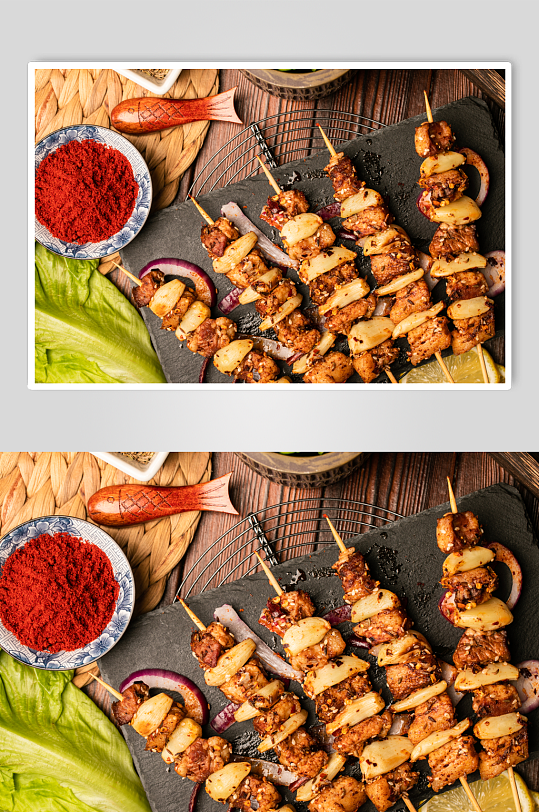 烤蒜香五花肉烧烤夜宵美食摄影图片