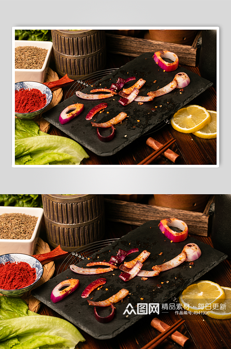 烧烤店烤洋葱蔬菜美食摄影图片素材