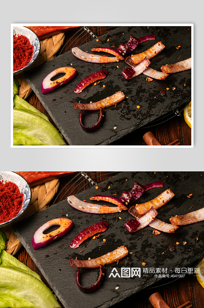烧烤店烤洋葱蔬菜美食摄影图片素材