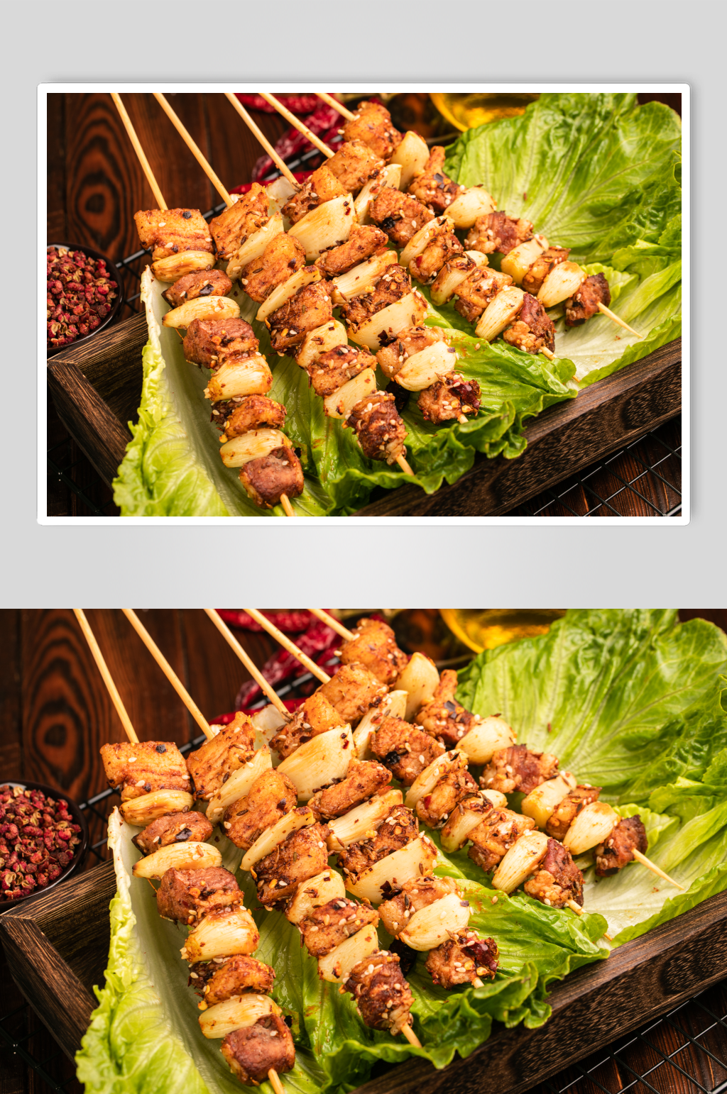 烤蒜香五花肉烧烤夜宵美食摄影图片素材