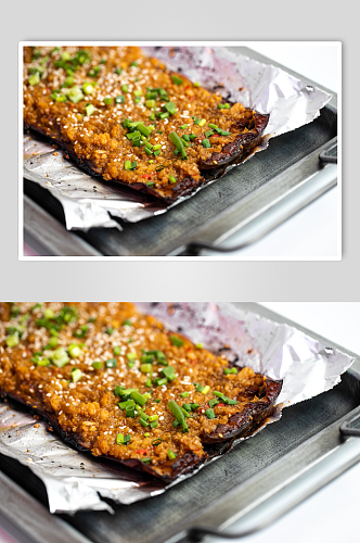 蒜蓉茄子烧烤食物美食摄影图片