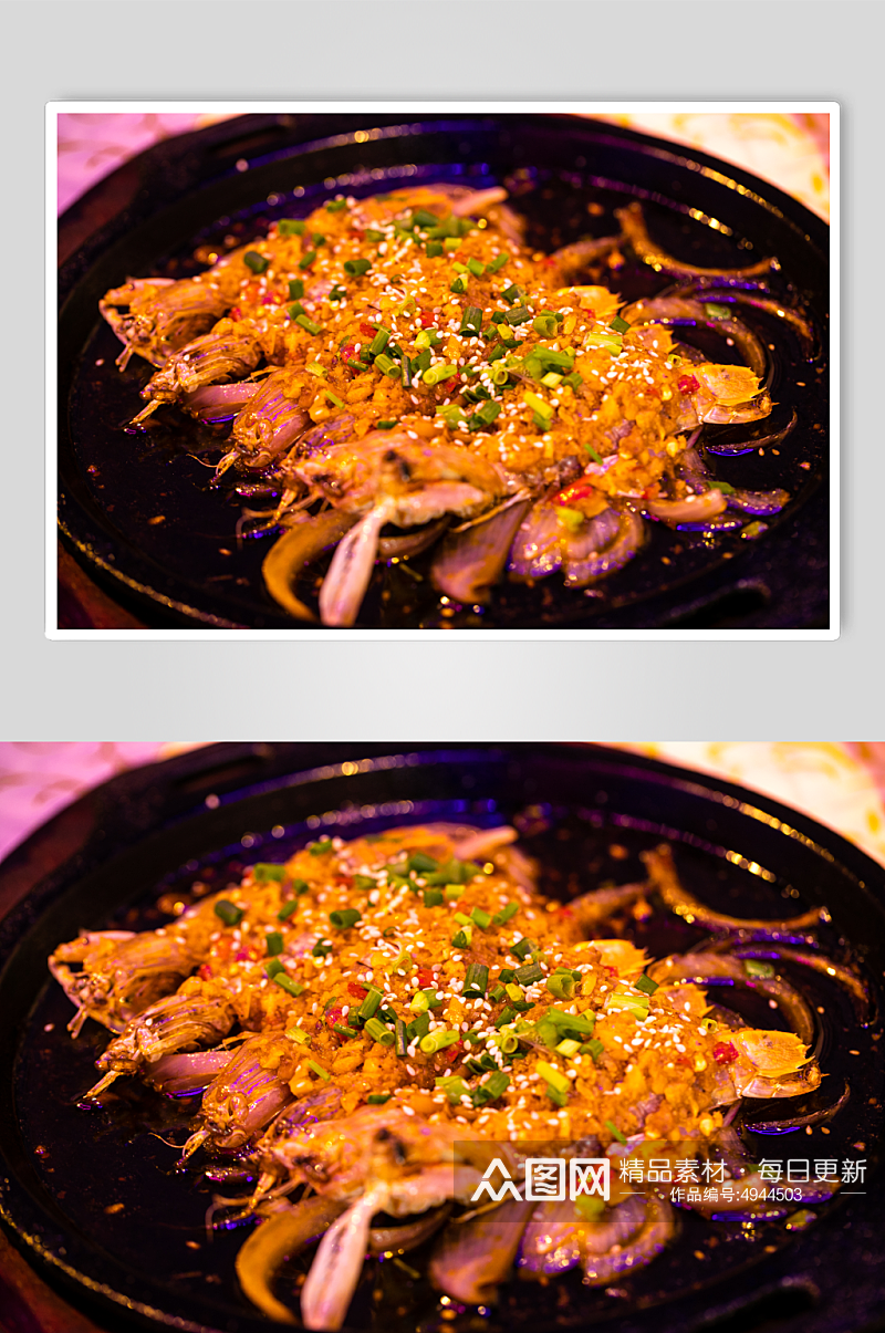 铁板皮皮虾烧烤食物美食摄影图片素材