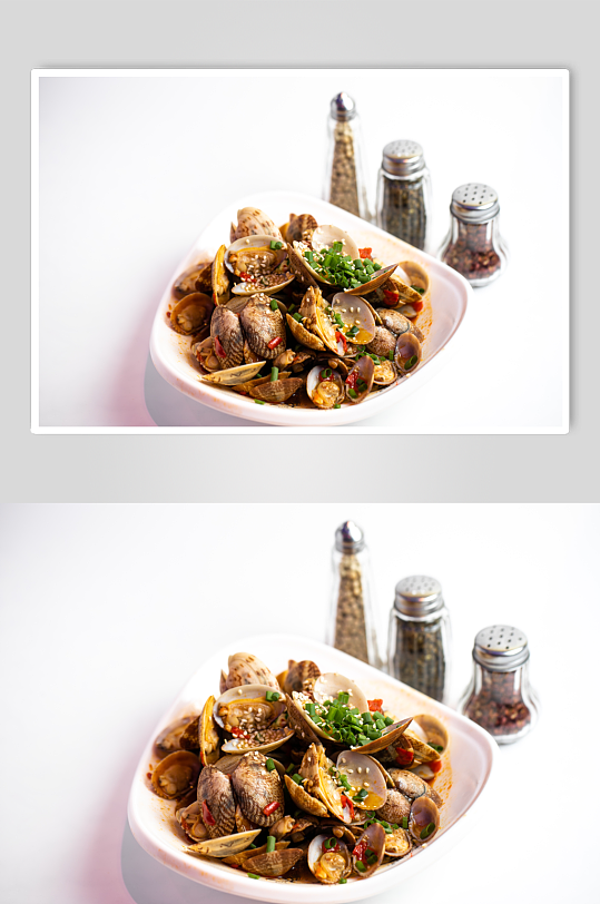 捞汁花甲烧烤食物美食摄影图片