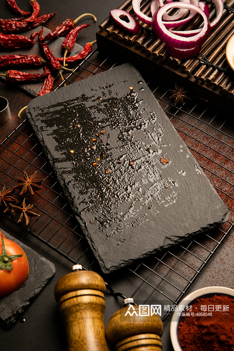 烤蔬菜黑色石板岩石板烧烤物品摄影图片素材