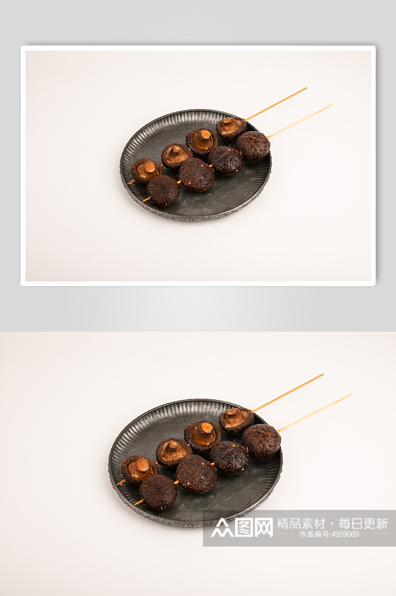 烤香菇烤蔬菜小吃烧烤食物摄影图片素材