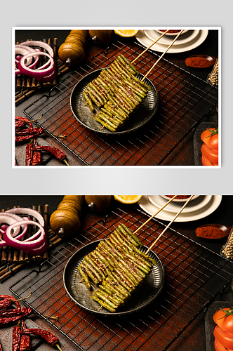 烤豆角烤蔬菜小吃烧烤食物摄影图片