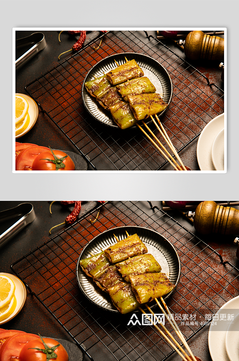 烤青椒烤蔬菜小吃烧烤食物摄影图片素材