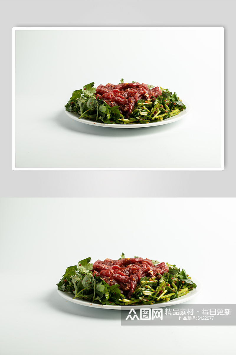 香菜生牛烧烤菜品美食摄影图片素材