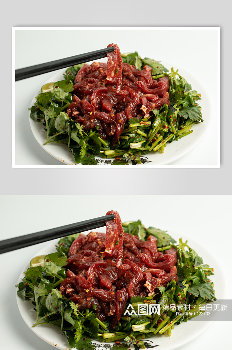 香菜生牛烧烤菜品美食摄影图片素材