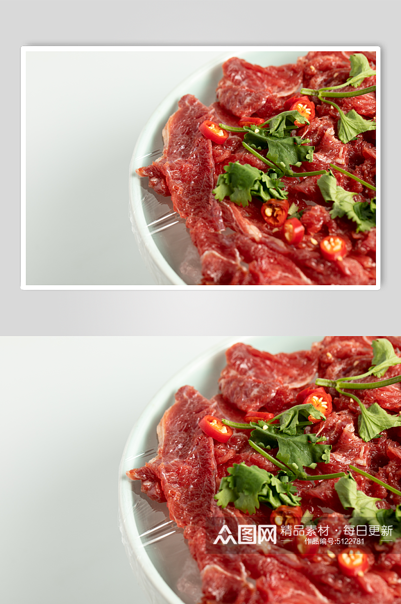 冰上生牛肉烧烤菜品美食摄影图片素材
