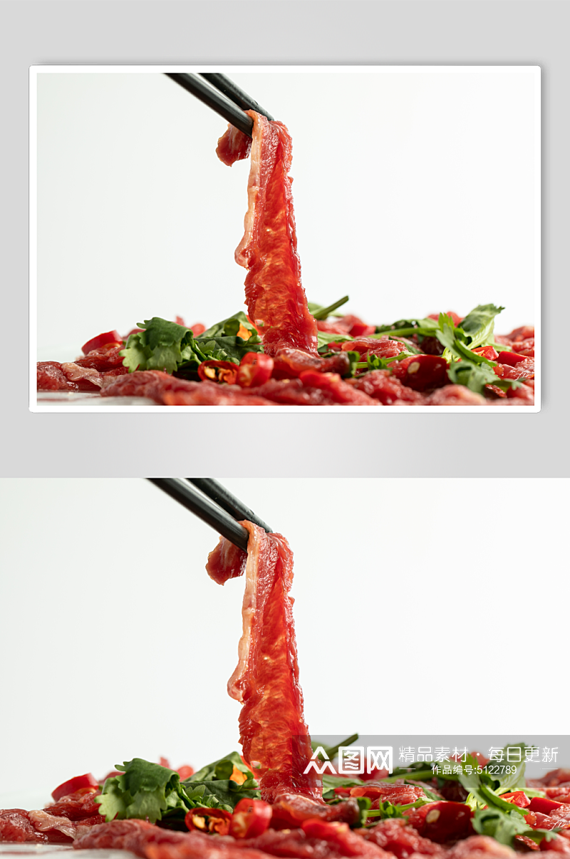 冰上生牛肉烧烤菜品美食摄影图片素材